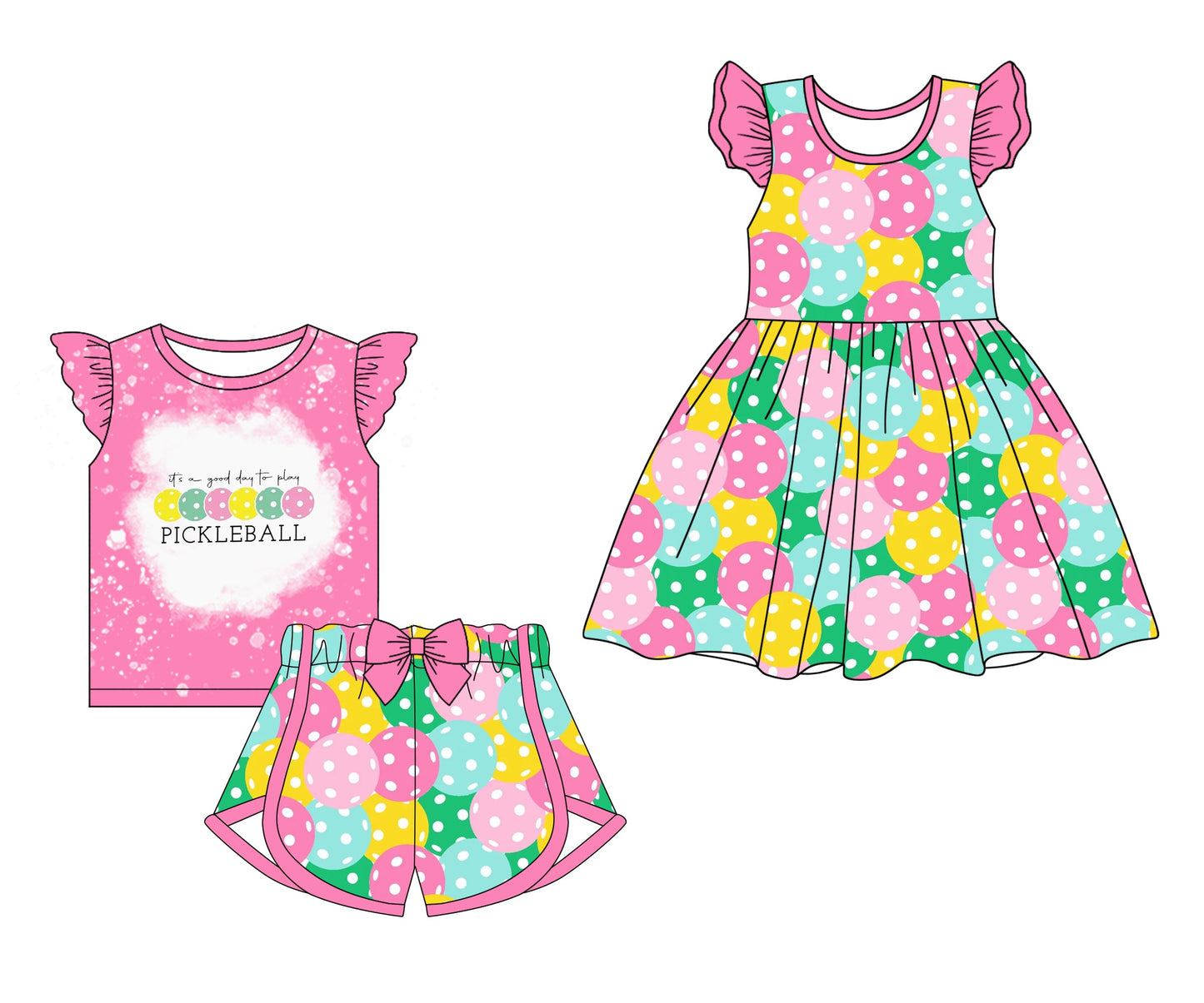 Baby Girl Short Sleeves Ball Pink Sibling Dress Set ( Moq 5 Each Style ) 1.9