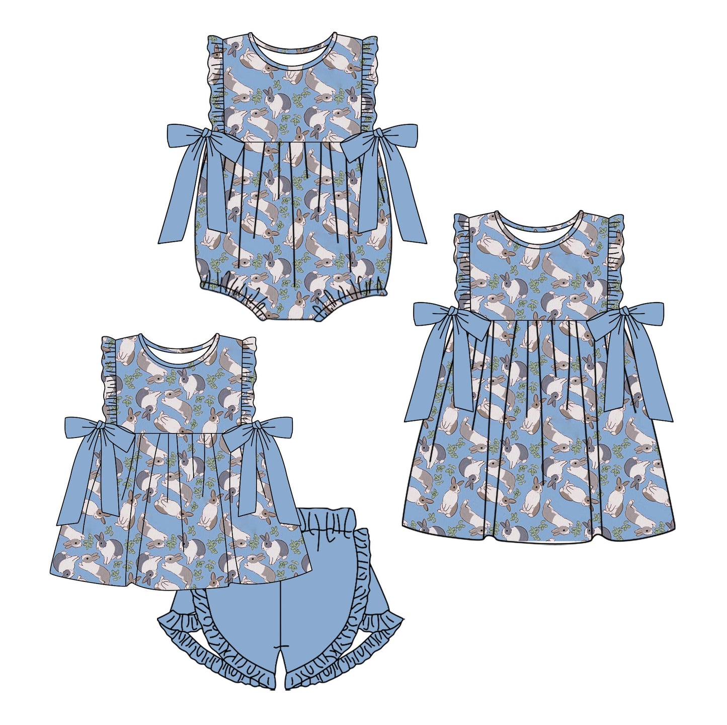Baby Girl Easter Rabbits Sibling Romper Dress Set ( Moq 5 Each Style ) 1.17