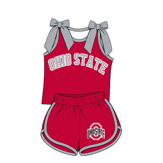 ( Moq 5 ) Baby Girls Kids Sleeveless Bows Shirt Shorts Team Set Cheer Clothes