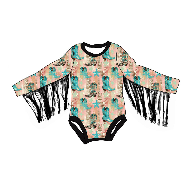 Baby Girl Infant Tassel Long Sleeves Boots Bubble Romper