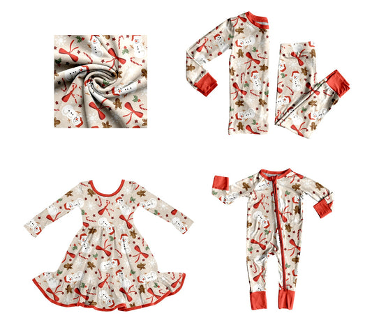 ( Moq 5 Each Style ) Baby Girl Toddler Christmas Snowman Bows Sibling Romper Dress Set