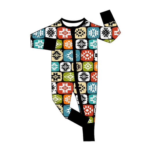 Baby Boy Long Sleeves Western Aztec Zipper Romper