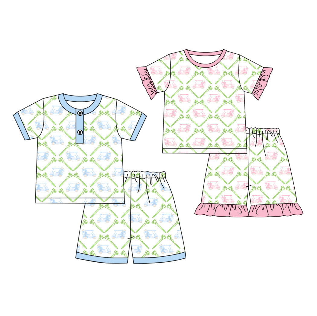 Baby Boy Girl Short Sleeves Golf Carts Sibling Pajamas Set ( Moq 5 Each Style ) 3.6