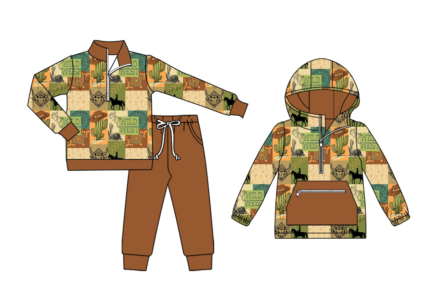 ( Moq 5 Each Style ) Baby Boy Toddler Western Cowboy Cactus Sibling Shirt Set