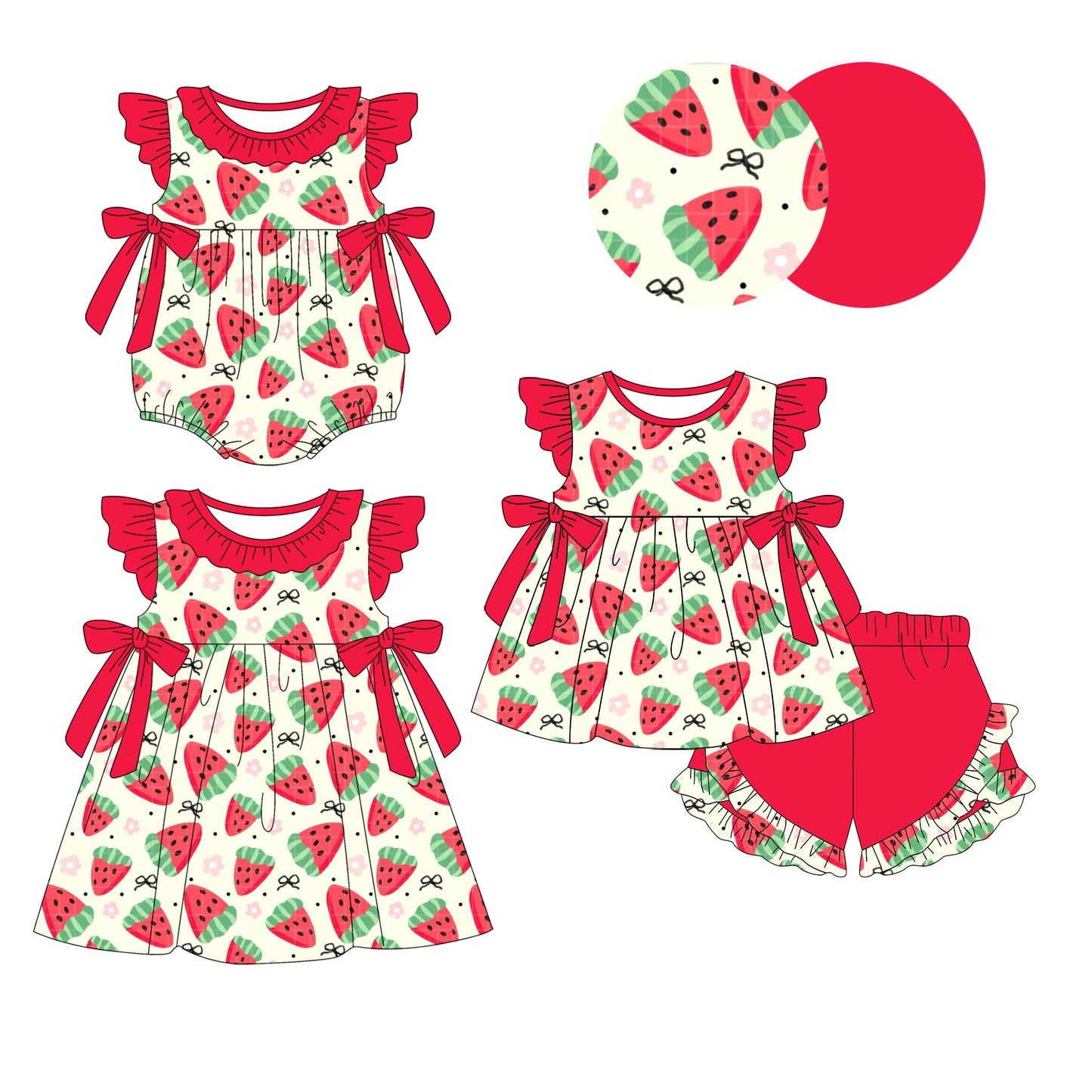 Baby Girl Short Sleeves Strawberry Bows Sibling Romper Dress Set ( Moq 5 Each Style ) 4.3