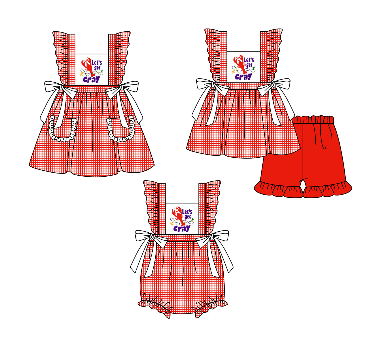 Baby Girl Short Sleeves Mardi Gras Crawfish Sibling Romper Dress Clothes Set ( Moq 5 Each Design )12.3