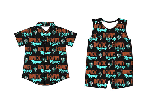Baby Boy Western Howdy Honey Sibling Romper Shirt ( Moq 5 Each Style ) 12.27