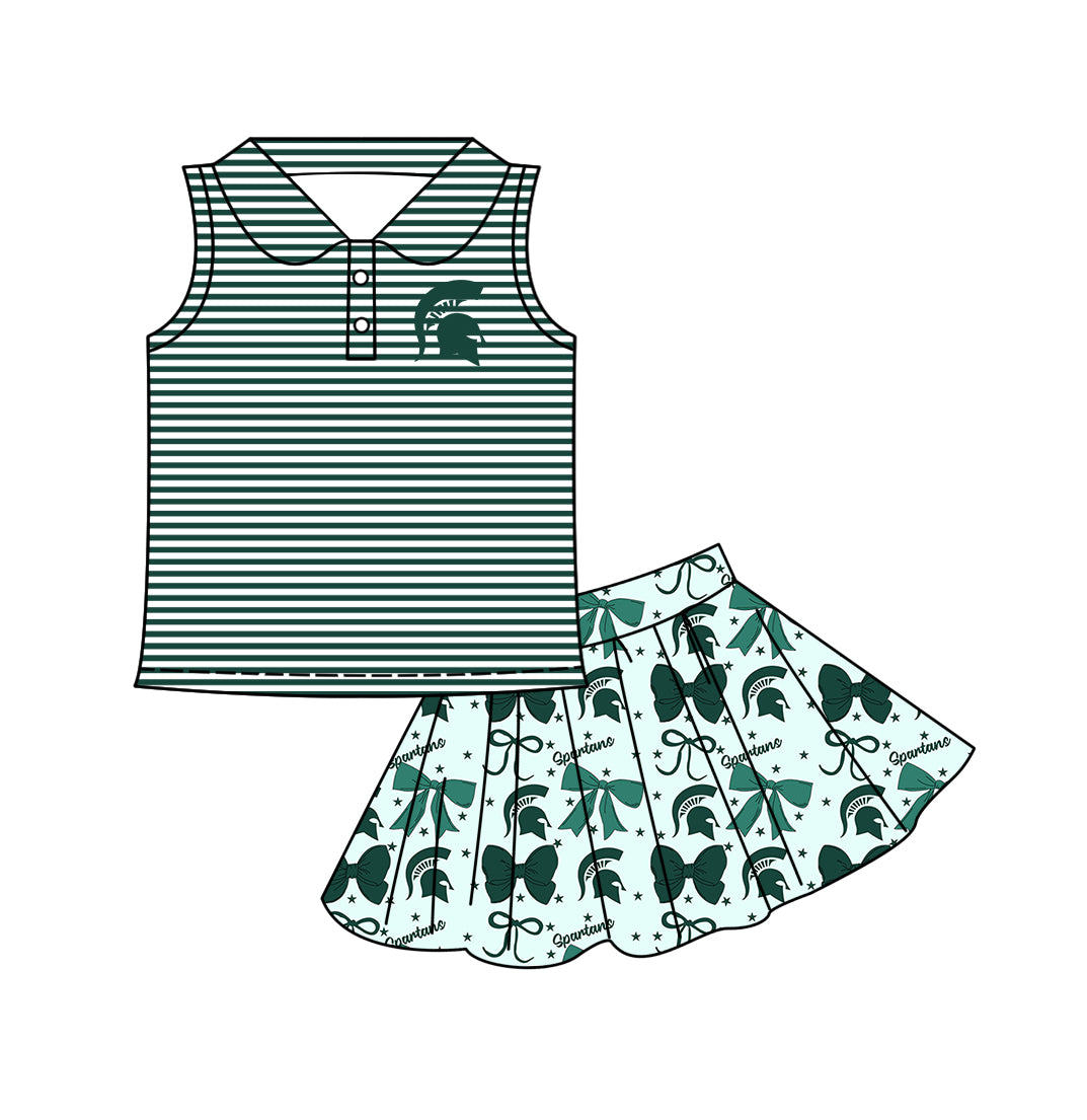 ( Moq 5 each style ) Baby Girl Toddler Team Green Bows Sibling Dress Set