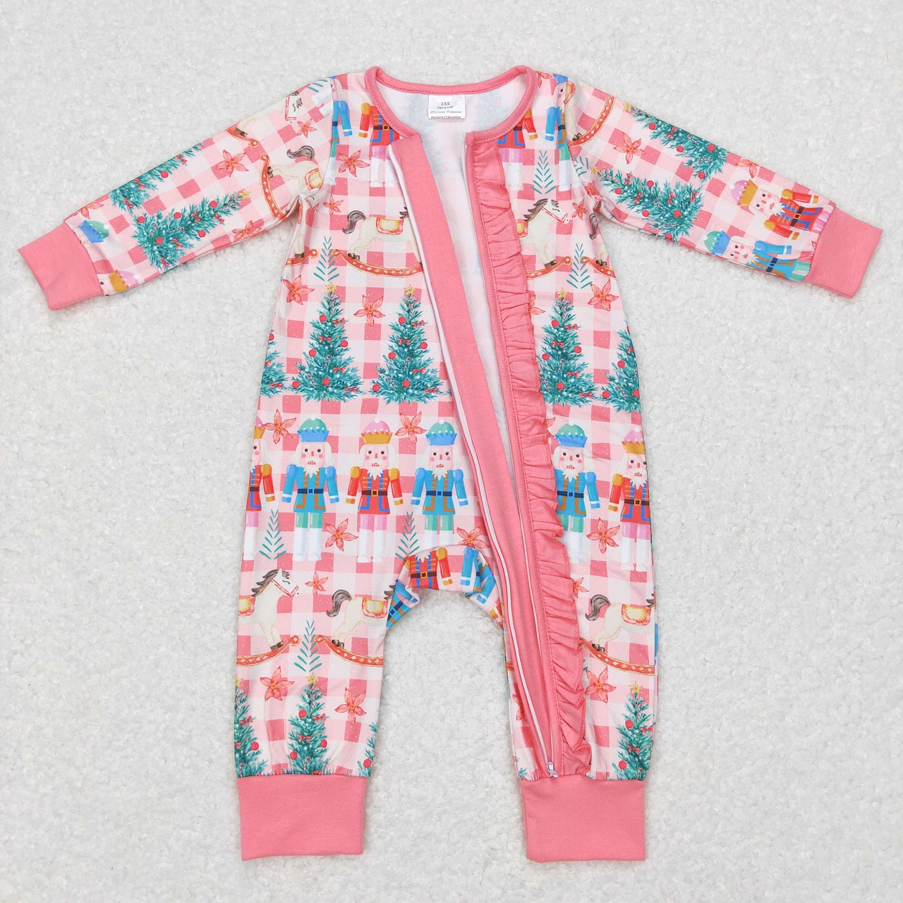LR0665 Baby Girl Long Sleeves Christmas Soldiers One Piece Zipper Romper
