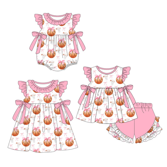 ( Moq 5 Each Style ) Baby Girl Short Sleeves Basketball Bows Sibling Summer Romper Dress Set 4.22