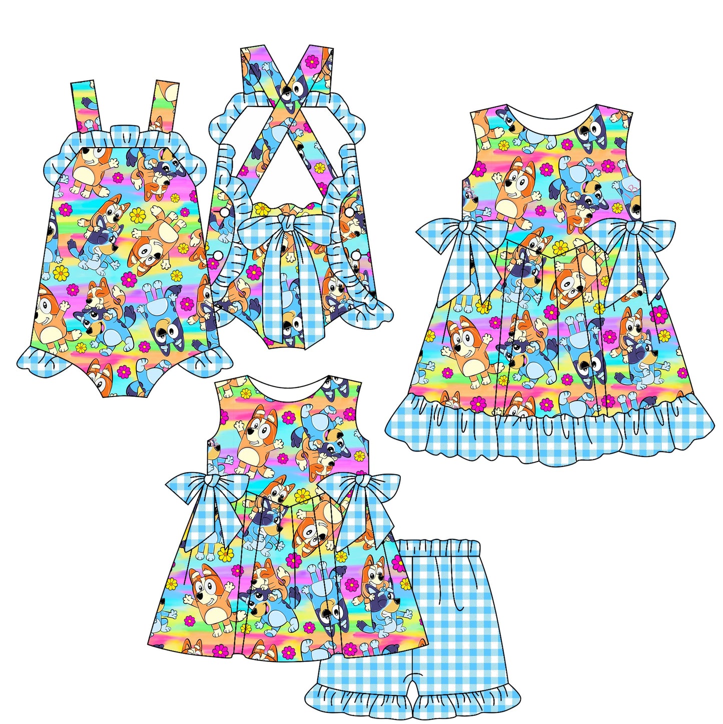Baby Girl Dogs Flower Sibling Romper Dress Set ( Moq 5 Each Style ) 2.15