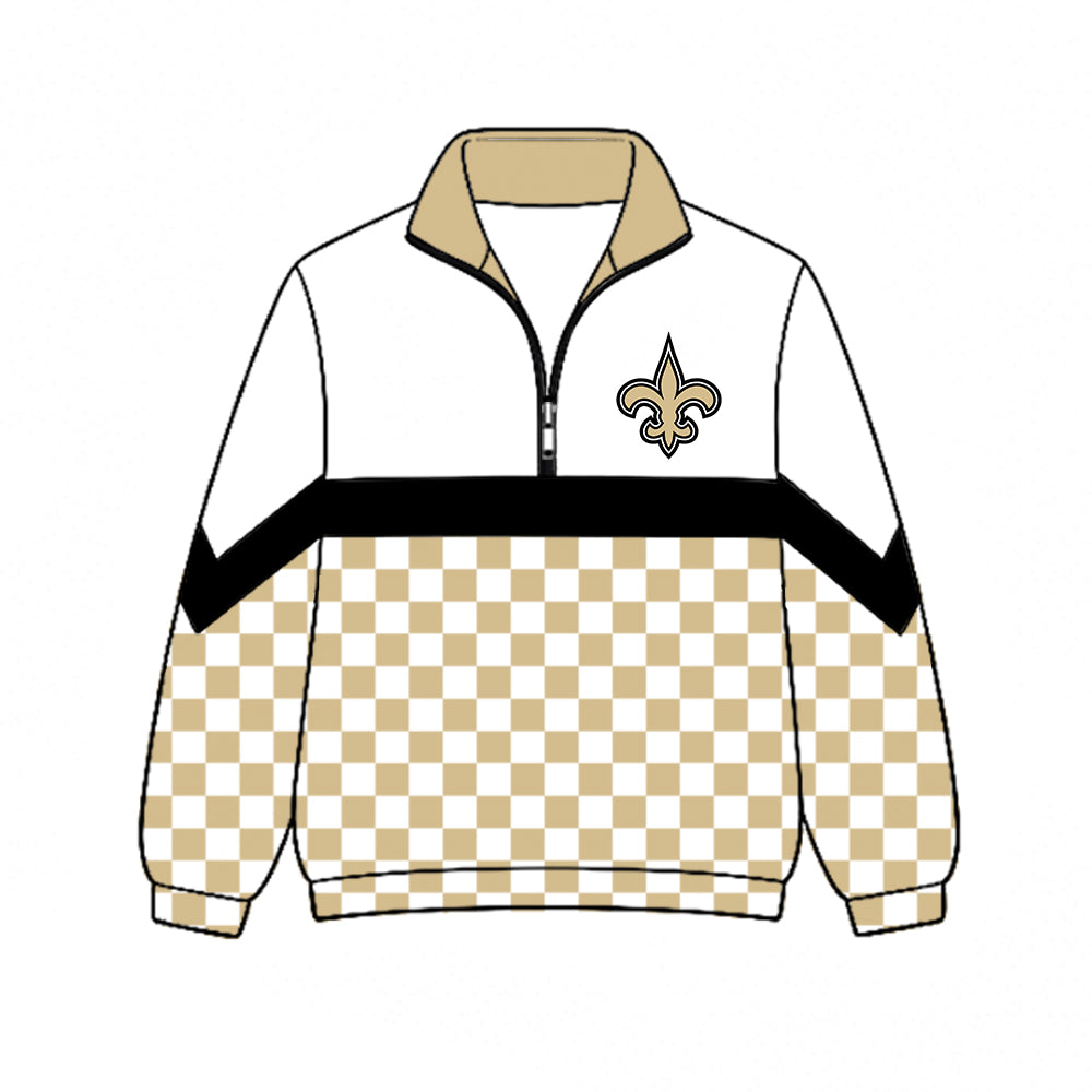 ( Moq 5 ) Kids Toddler Long Sleeves Checked Half Zip Collar Sweatshirt Team Shirt Tops