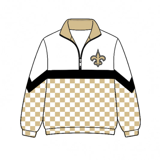 ( Moq 5 ) Kids Toddler Long Sleeves Checked Half Zip Collar Sweatshirt Team Shirt Tops