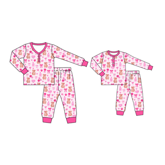 Baby Kids Toddler Toddler Adult Long Sleeves Hearts Bows Pants Sibling Family Pajamas Set ( Moq 5 Each Style ) 12.2