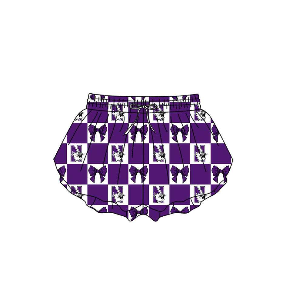 ( Moq 5 ) Kids Girls Adult Women Cats Bows Purple Plaid Team Shorts Sibling Mom and Me Yoga Clothes