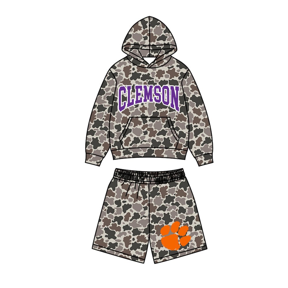 ( Moq 5 ) Baby Boys Kids Long Sleeves Hoodie Pocket Shirt Camo Shorts Team Set Clothes