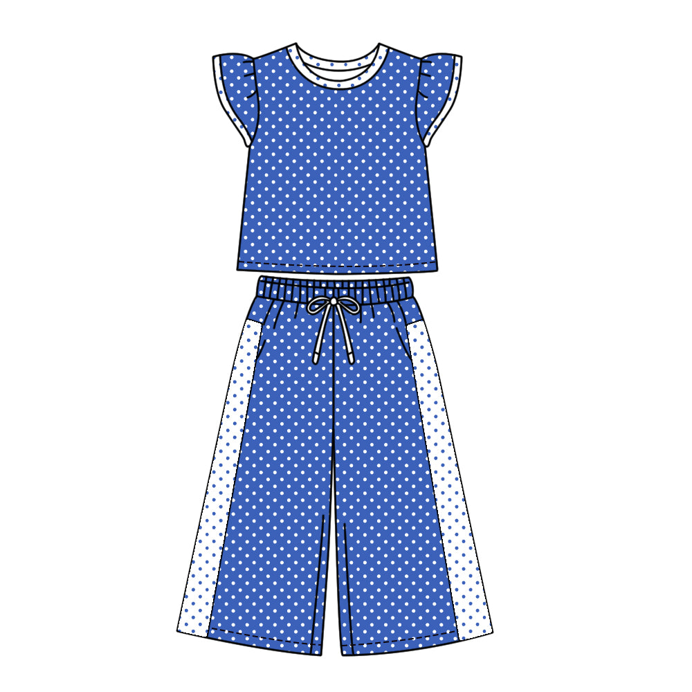 ( Moq 5 ) Baby Girls Kids Short Sleeves Dots Shirt Pants Team Set Clothes