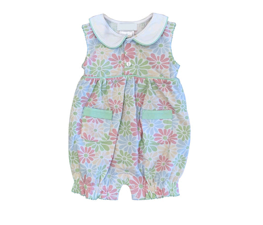 ( Moq 5 ) Preorder Baby Girls Infant Sleeveless Flower Pockets Buttons Romper Clothes