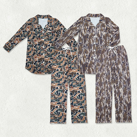 Sibling Adult Women Long Sleeves Camo Buttons Shirts Pants Pajamas Clothes Sets RTS