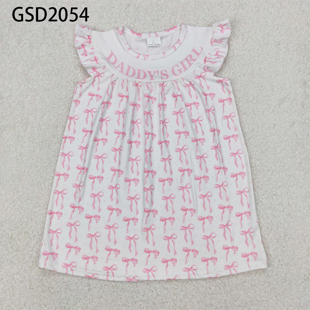 Baby Kids Daddy's Girl Pink Bows Knee Length Dress RTS