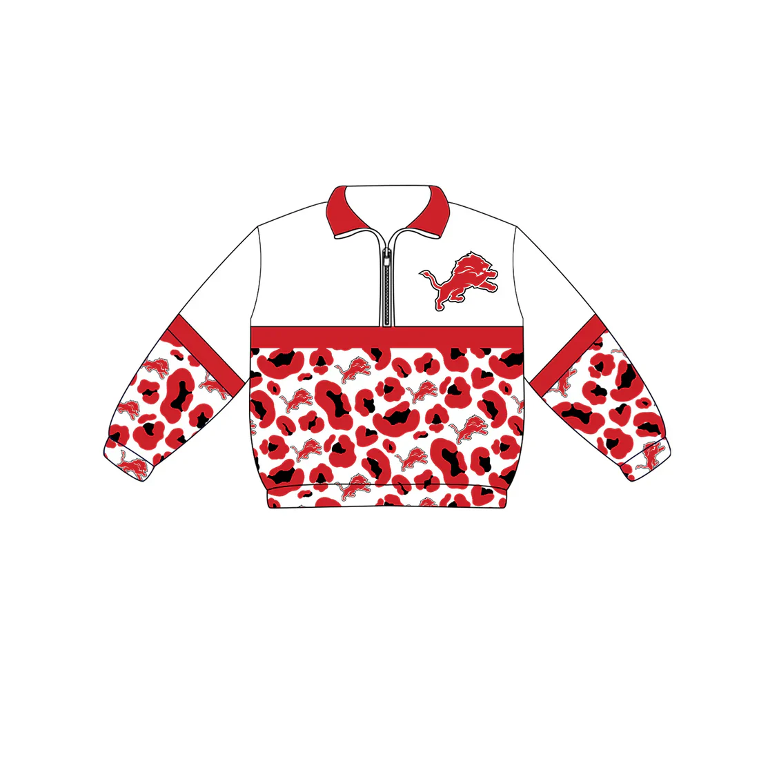 ( Moq 5 ) Baby Girls Kids Long Sleeves Red Leopard Team Zipper Pullover Lions Shirt Clothes