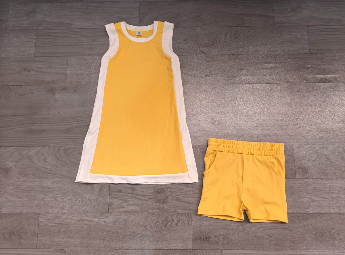 ( No moq ) Preorder Baby Girls Kids Sleeveless Yellow Tops Shorts Set Yoga Active Clothes