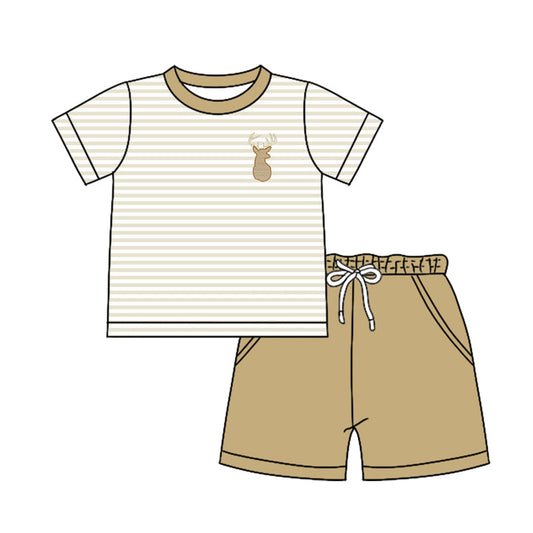 Baby Boy Short Sleeves Deer Stripes Shirt Pockets Shorts Clothes Set Moq 5