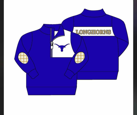 Adult Men Blue Long Sleeves Cow Team Zipper Pullover Shirt ( Moq 5 )