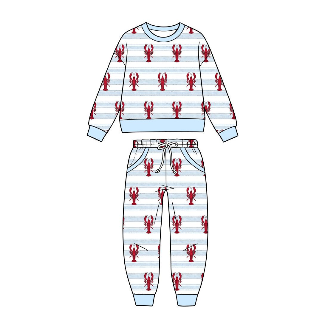 ( Moq 5 ) Preorder Baby Boys Kids Long Sleeves Crayfish Stripes Shirt Pockets Pants Set Clothes