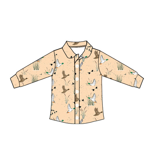 ( Moq 5 ) Baby Boy Long Sleeves Ducks Plaid Button Shirt Tops