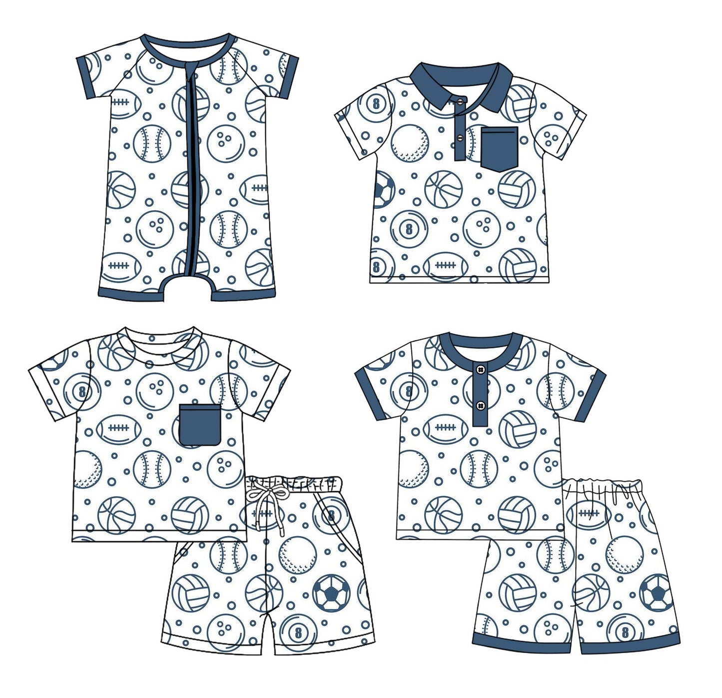 Baby Boy Short Sleeves Ball Game Sibling Romper Shirt Set ( Moq 5 Each Style ) 2.20