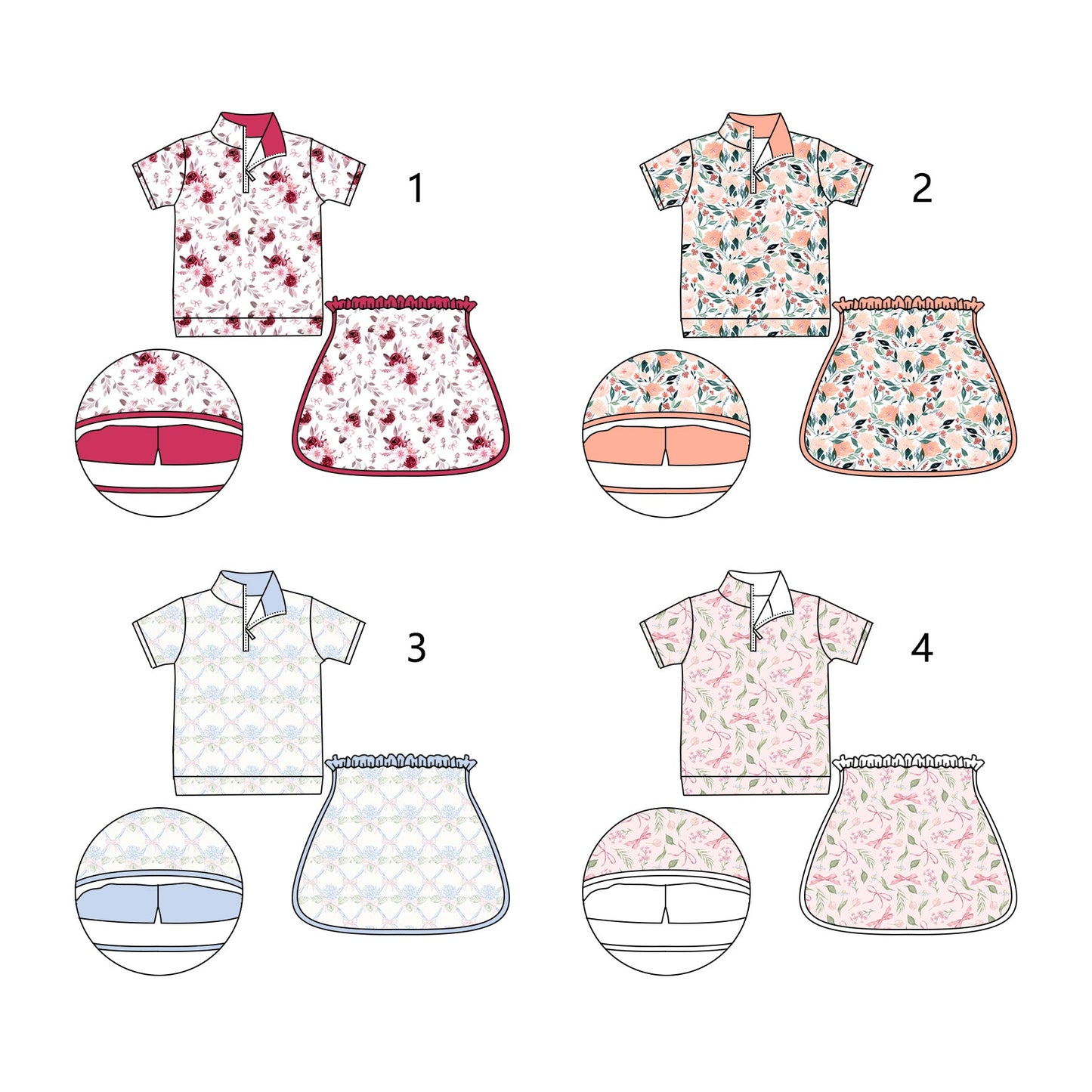 Baby Girl Flower Bows Sibling Shorts Skirt Skorts Set ( Moq 5 Each Style ) 1.16