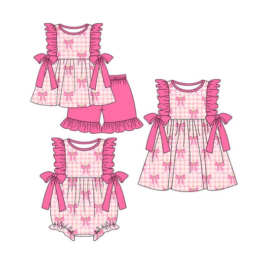 Baby Girl Short Sleeves Bows Checked Sibling Romper Dress Set ( Moq 5 Each Style ) 4.3