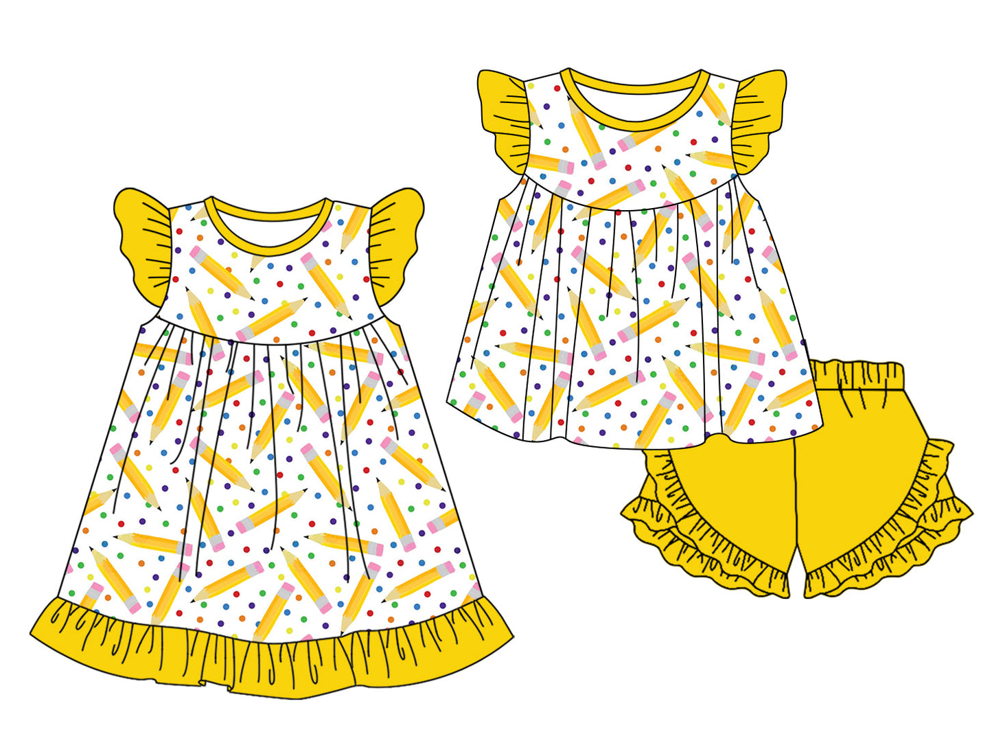 Baby Girl Pencil Back To School Sibling Dress Set ( Moq 5 Each Style ) 12.31