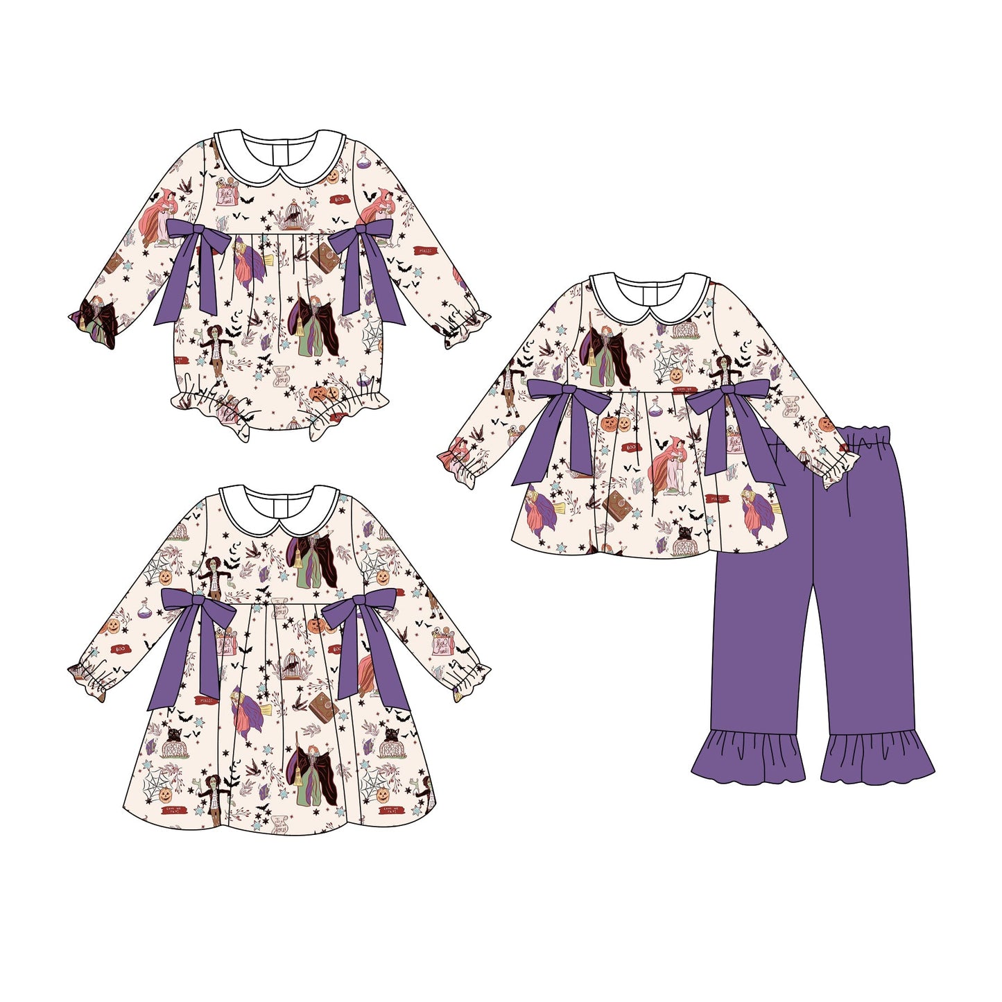 ( Moq 5 Each Style ) Baby Girl Toddler Bows Halloween Sibling Romper Dress Set