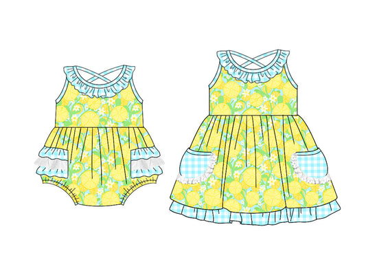 Baby Girl Lemon Pockets Yellow Sibling Romper Dress ( Moq 5 Each Style ) 3.11