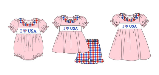 Baby Girl July 4th Hearts Sibling Romper Dress Set ( Moq 5 Each Style ) 1.8