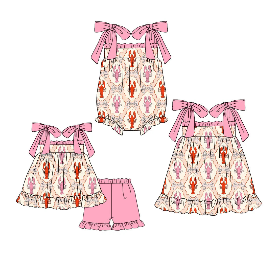 ( Moq 5 Each Style ) Baby Girls Kids Straps Bows Crawfish Sibling Romper Dress Set