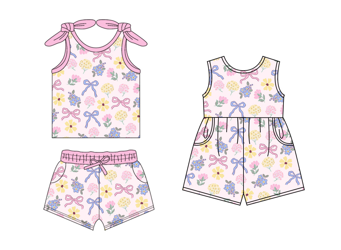 Baby Girl Bows Flower Straps Sibling Jumpsuit Set ( Moq 5 Each Style ) 1.18