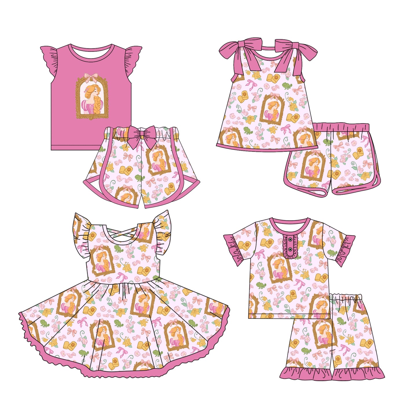 Baby Girl Princess Bows Flower Pink Sibling Romper Dress Set ( Moq 5 Each Style ) 3.12