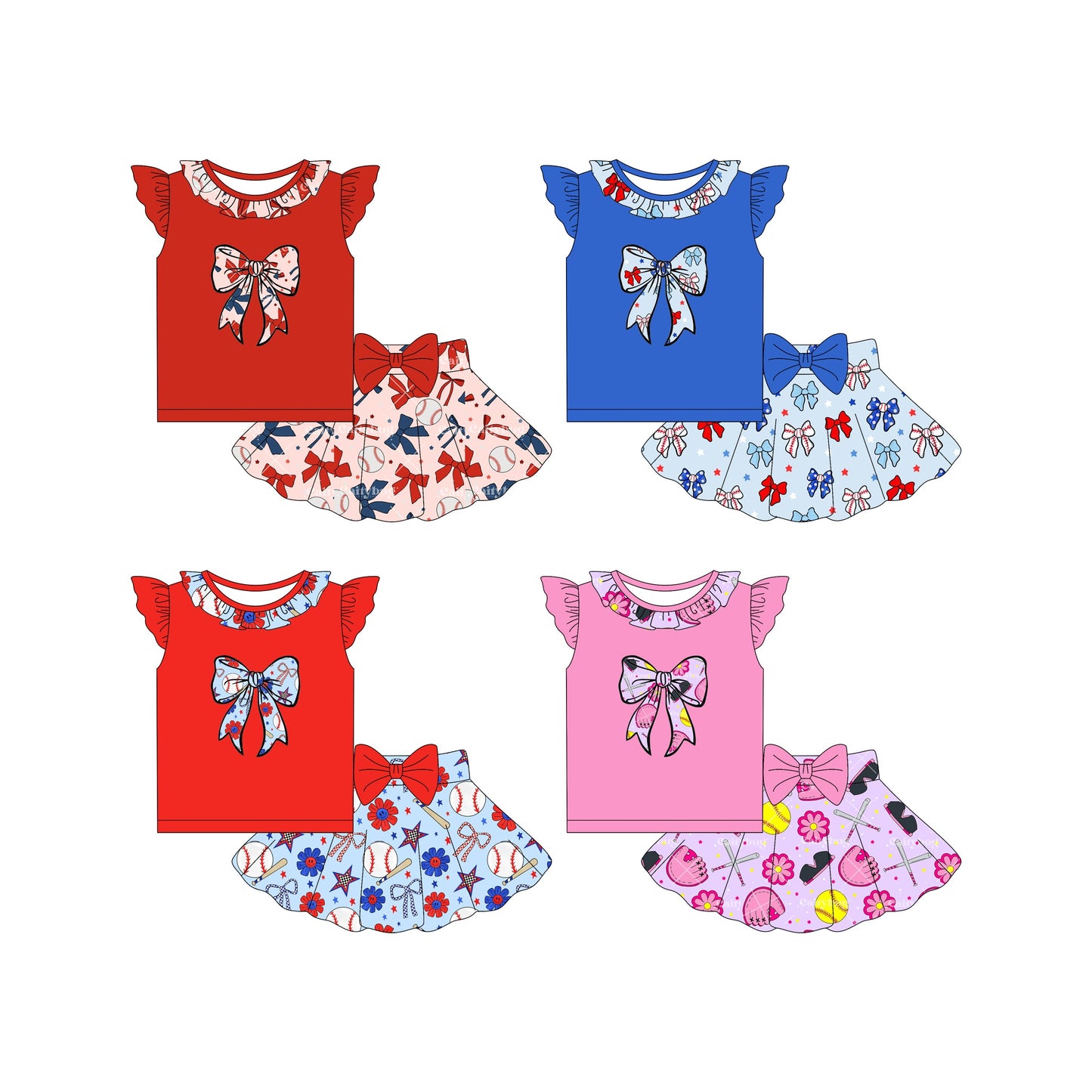 ( Moq 5 Each Style ) Baby Girl Short Sleeves Baseball Bows Sibling Set 4.18