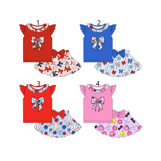 ( Moq 5 Each Style ) Baby Girl Short Sleeves Baseball Bows Sibling Set 4.18
