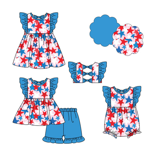 ( Moq 5 Each Style ) Baby Girl Short Sleeves Stars 4th Of July Sibling Summer Romper Dress Set 4.23