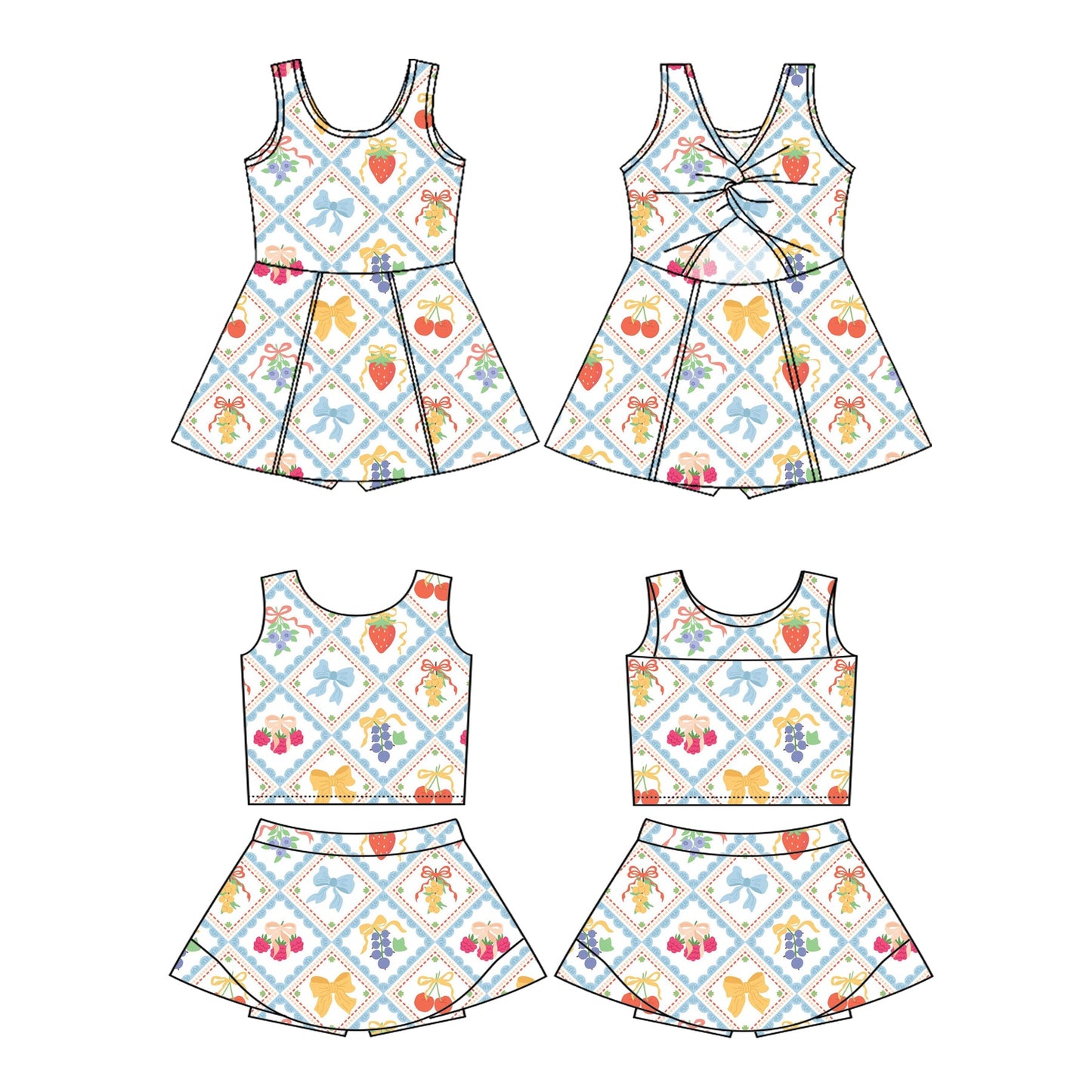 Baby Girl Sleeveless Fruits Bows Sibling Dress Set ( Moq 5 Each Style ) 3.15