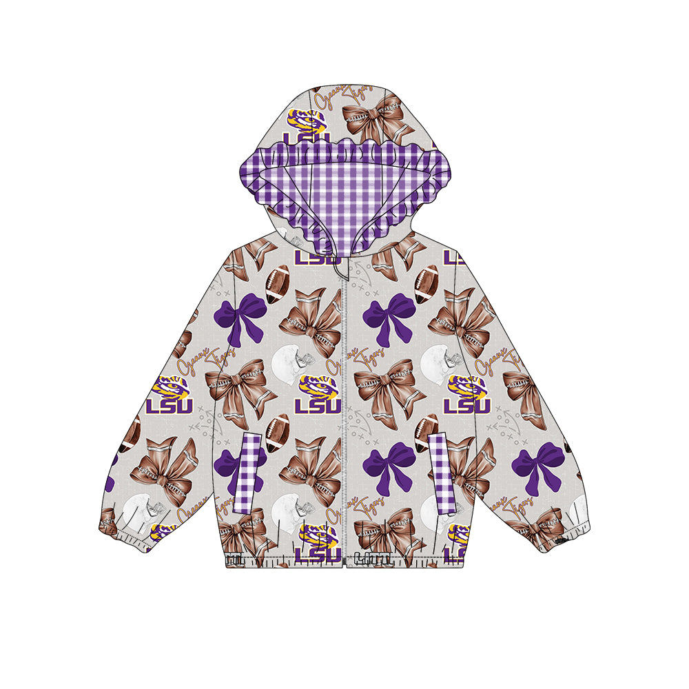( Moq 5 each style ) Girls Kids Football Bows Tigers Hoodie Shirt Dress Set