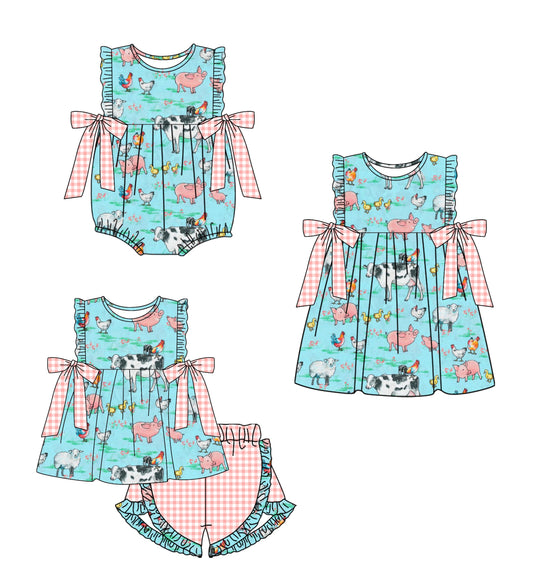 Baby Girl Farm Animals Bows Sibling Dress Romper Set ( Moq 5 Each Style ) 12.17