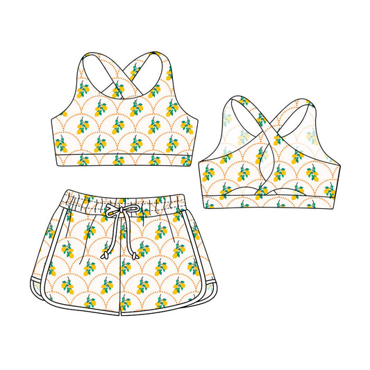 ( Moq 5 Each Style ) Baby Girl Sleeveless Lemon Strawberry Tops Shorts Sibling Swimsuit Set 3.29