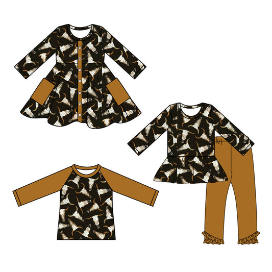 ( Moq 5 Each Style ) Baby Girl Toddler Western Cow Sibling Shirt Dress Set 8.11