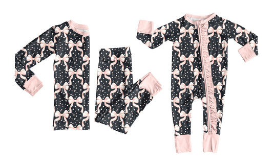 ( Moq 5 Each Style ) Baby Girl Toddler Bows Sibling Pajamas Romper Set