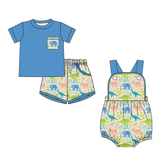 ( Moq 5 Each Style ) Sibling Baby Boys Kids Dinosaurs Shirt Shorts Set Romper Summer Clothes